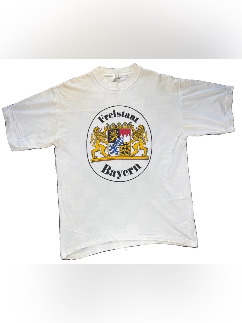 Vintage 90s Freistaat Bayern Lion Crest T Shirt Men's XL White Bavaria Germany